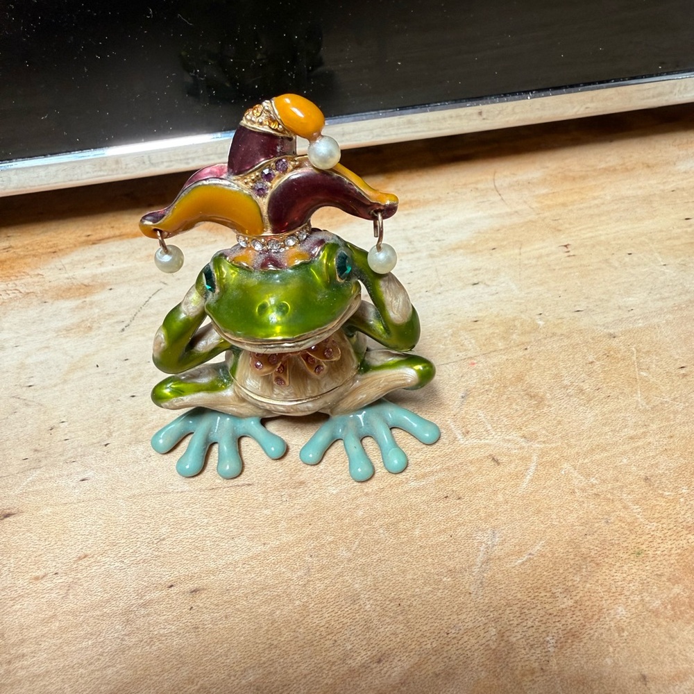 Colorful Jester Frog trinket box by Keren Kopal